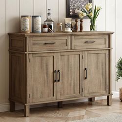 48 Inches Buffet Cabinet with Storage, Farmhouse Sideboard Buffet w/2 Drawers and 3 Doors, Wood Coffee Bar Cabinet with Adjustable Shelves, Sideboard