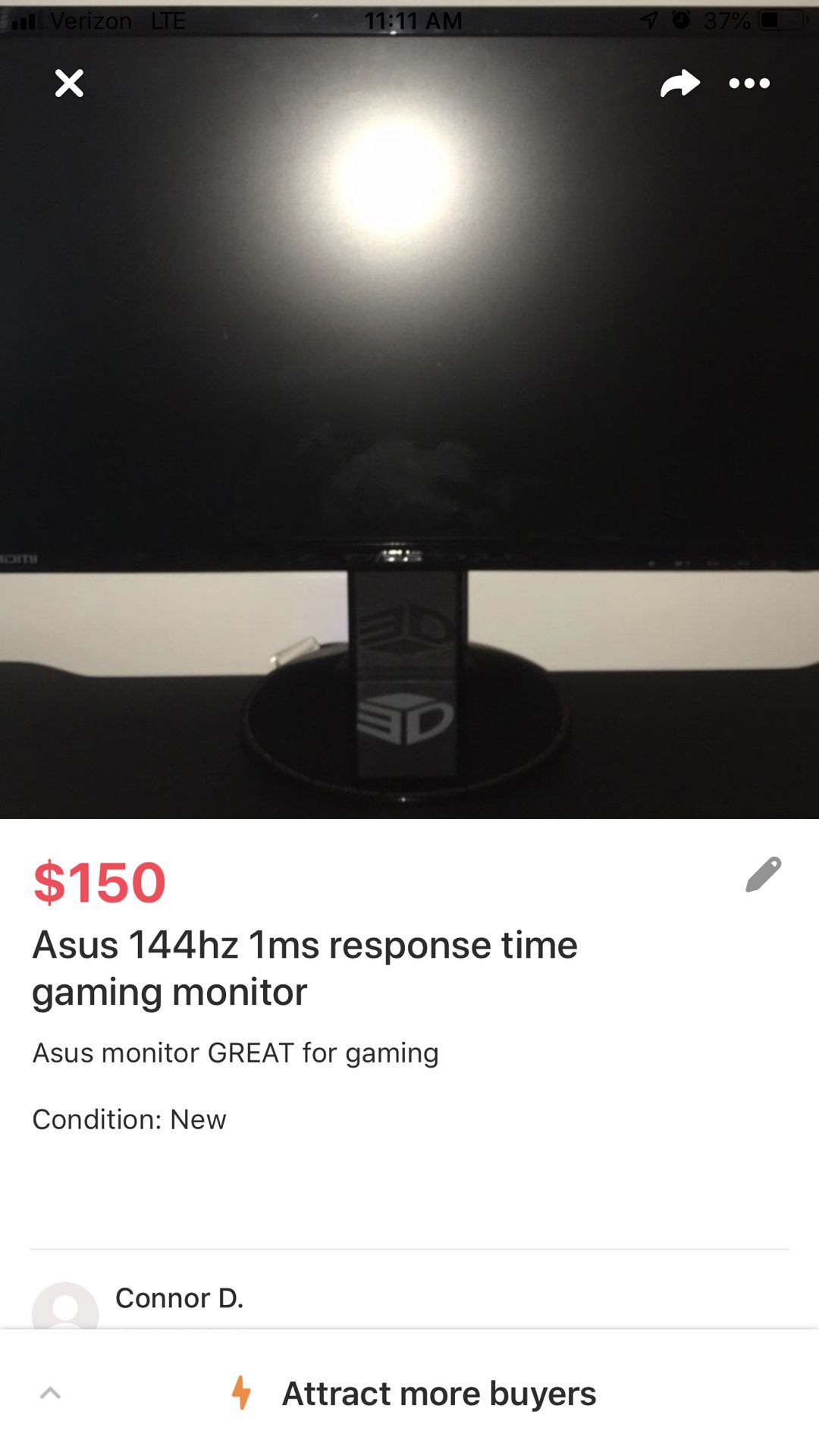 ASUS 144hz 1ms response time gaming monitor