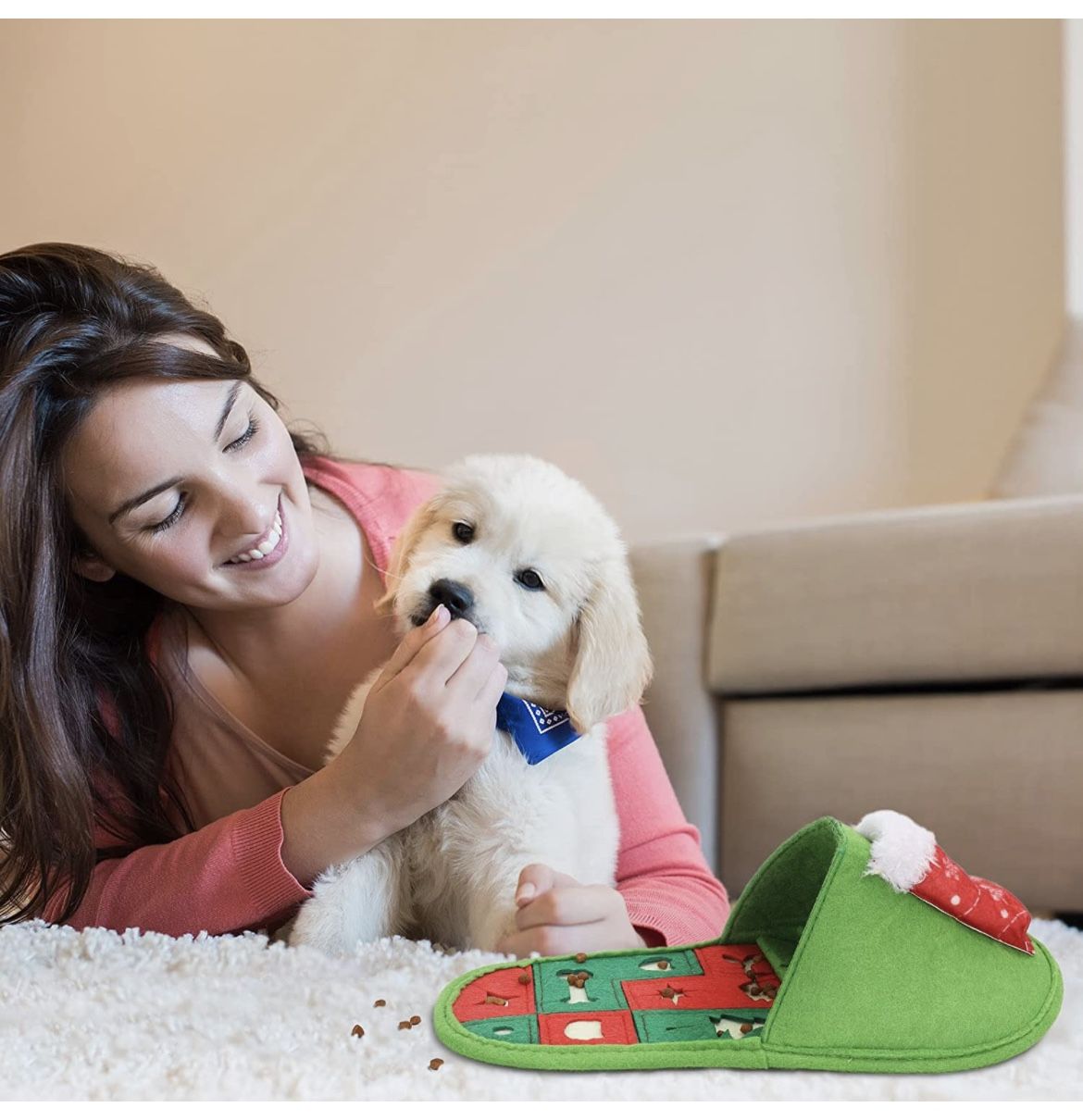Pet Snuffle Mat for Dogs, 2Pcs Christmas Dog Puzzle Toys Enrichment Pet Foraging mat for Smell Training and Slow Eating, Interactive Dog Toy Feeding M