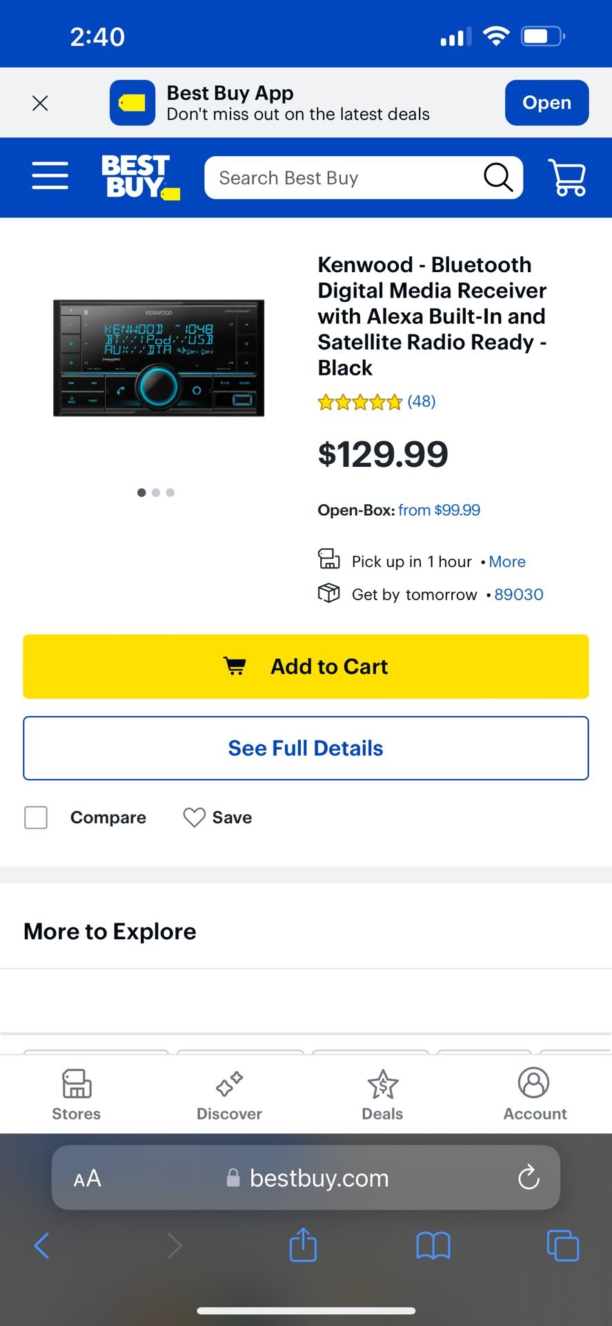 Kenwood - Bluetooth Digital Media Receiver with Alexa Built-In and Satellite Radio Ready - Black