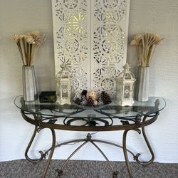 Set Of 3 Matching Bronze Glass Tables - Entry Table and Side Tables