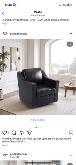 Black Faux Leather Upholstered Swivel Accent Barrel Chair(Set of 1)