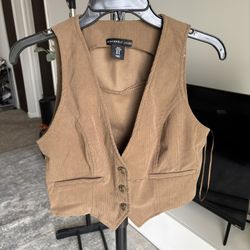 Sincerely Jules Women's Corduroy V-Neck Cropped Waist Coat