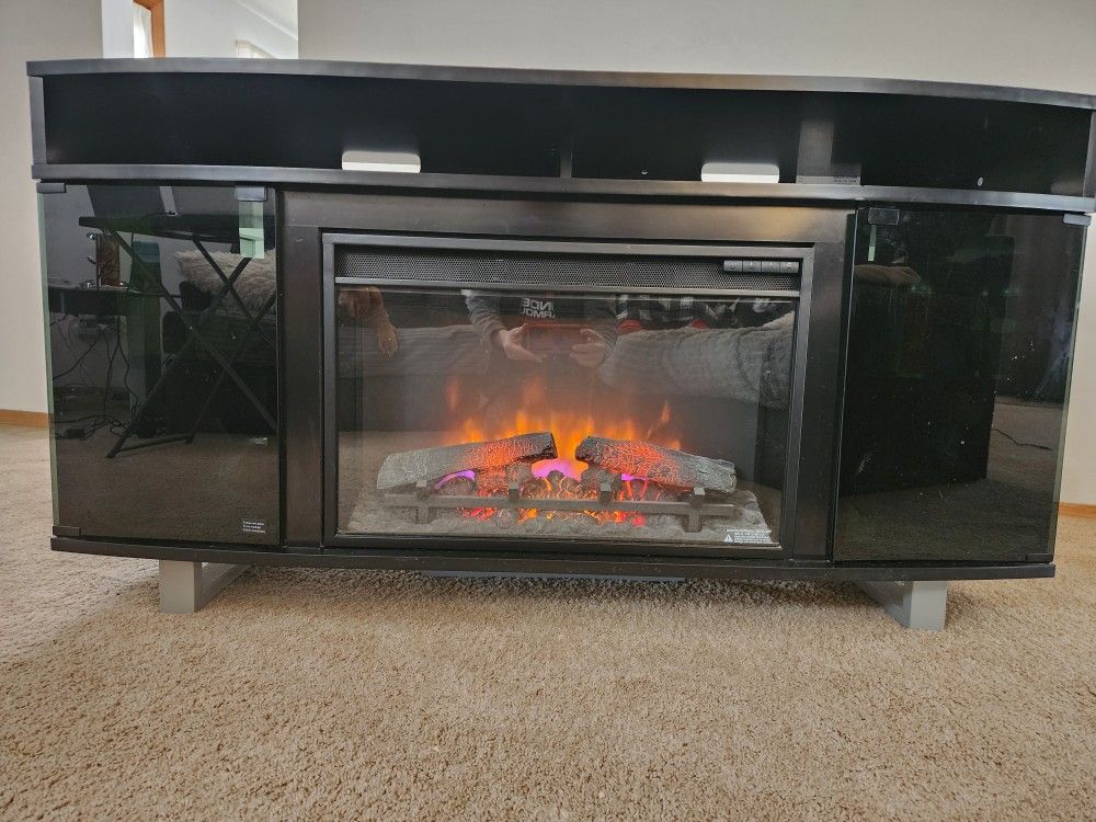 TV Stand, Black, With HEATER - EXCELLENT SHAPE