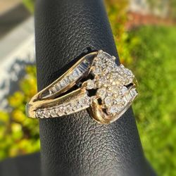 Jewelry 10k yellow gold 0.30CTW Natural Diamond Waterfall Fancy Ring sz 7.50