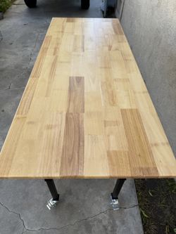 NEW 60” x 24” Solid Wood Work Bench, Work Table w/Power Outlet & Wheels, Adjustable Height, Workstation