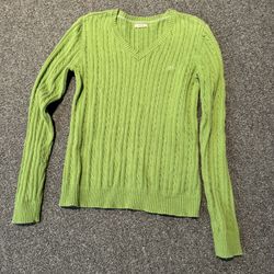 Izod Heavy Cable Knit Cotton Womens Sweater Fern Green Small