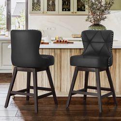 2X Black 26” swivel faux leather barstools
