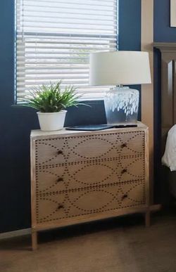 Light Wood 3-Drawer Dresser with Nailhead Detail