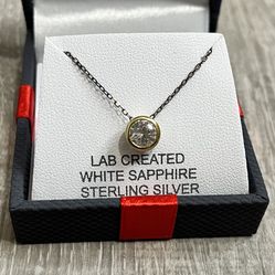 New! White Sapphire Lab Created 14K Yellow Gold 18” Chain Necklace Valentine’s Day Gift For Her