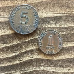 1966 Trinidad And Tobago 1 And 5 Cent Coin Set 