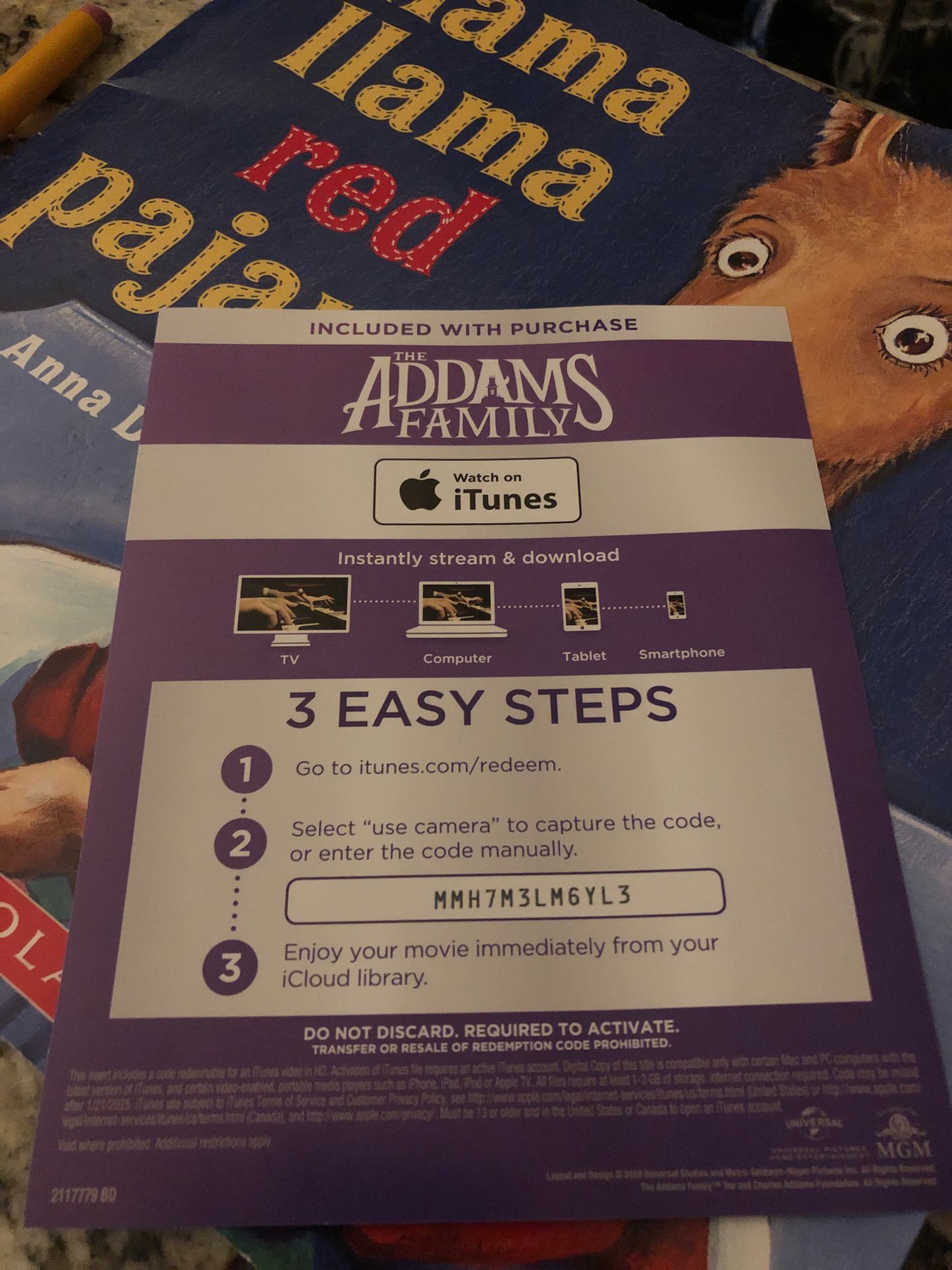 Code for Addams family iTunes