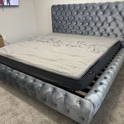 New Grey King Size Platform Bed Frame + Hybrid Mattress