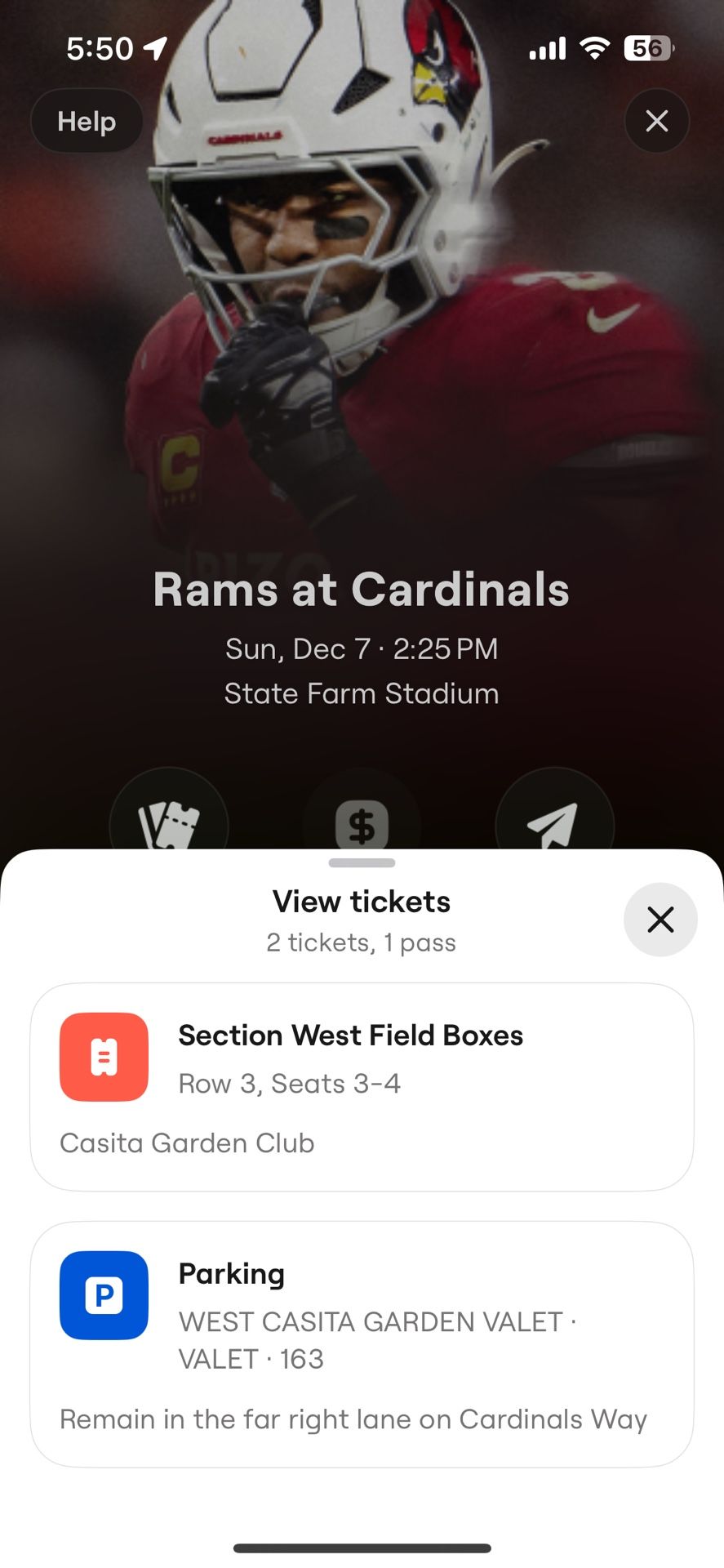 Cardinals Vs Rams (2 tickets) VIP Club Access