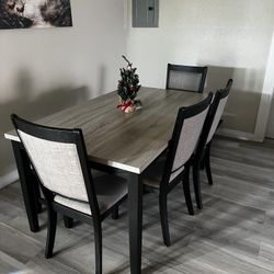 Modern Contemporary 6pc Dining Set Dining Table, 4x Chairs And 1x Bench Cushion Seats