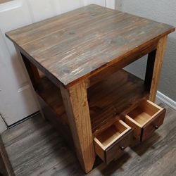 Rustic Wood 2 Drawer End Table