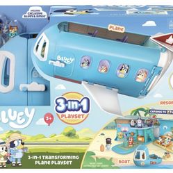 Bluey 3-in-1 Airplane Playset: Sound Effects & Multiple Activities, Includes Figures, Educational Creative Thinking