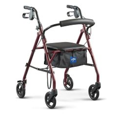 Medline Rollator Adjustable Foldable Walker With Seat And Storage Backrest 