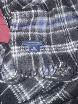 Tommy Hilfiger Plaid Scarf - Black, Navy & White, Fringed, One Size
