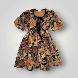 Small Floral Tapestry Puff Sleeve Dress