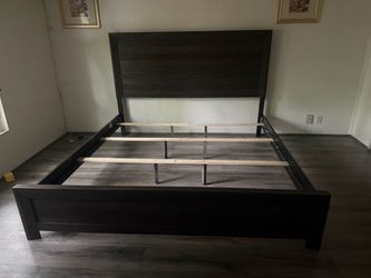 Dark Wood King Bed Frame with Headboard