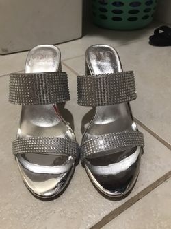 JLO ribestones silver heels