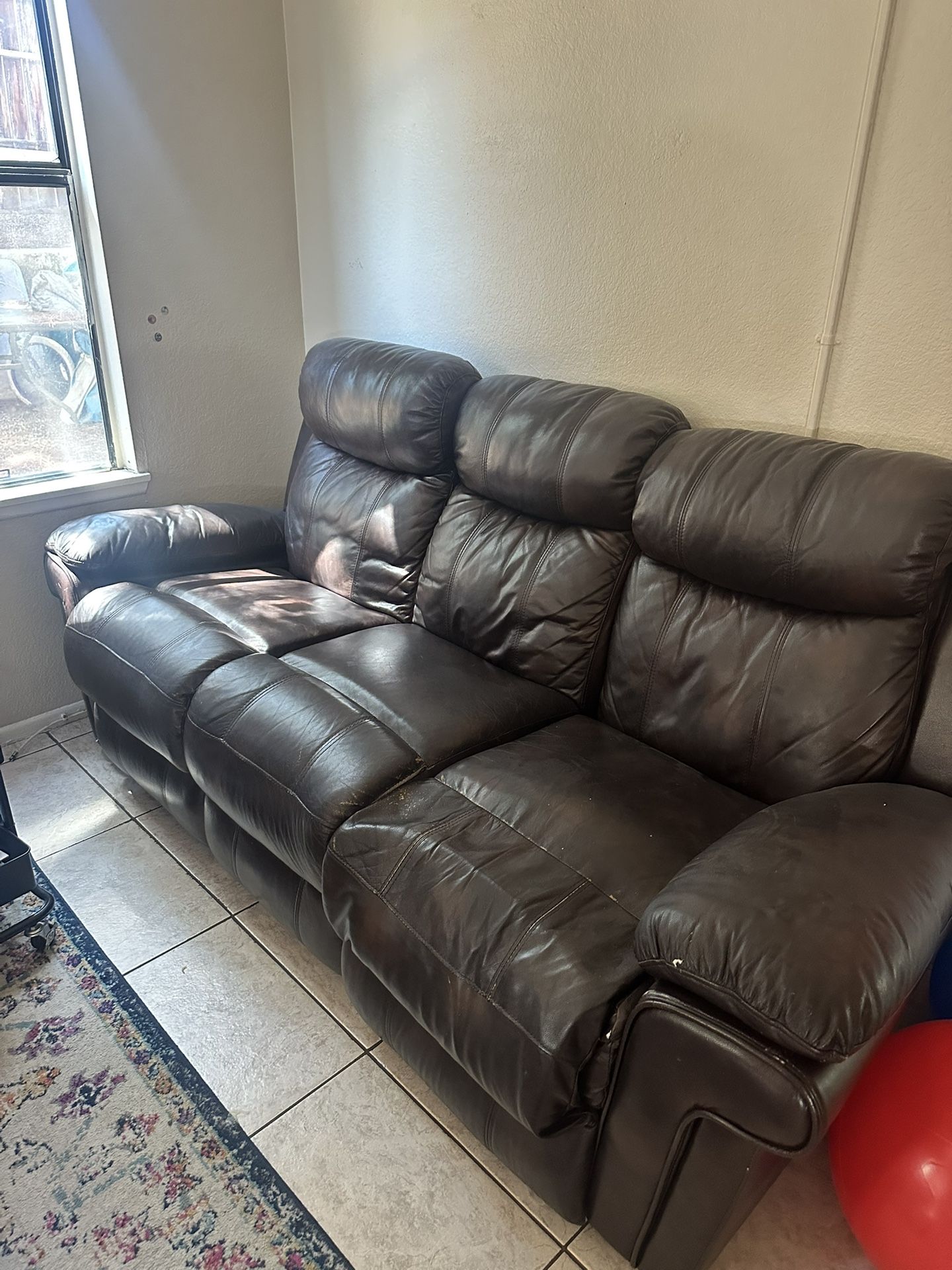 Leather Reclining Couch Set