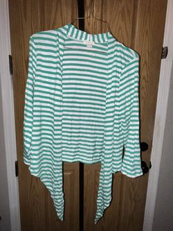 Chico’s green & white striped  cardigan Size 1