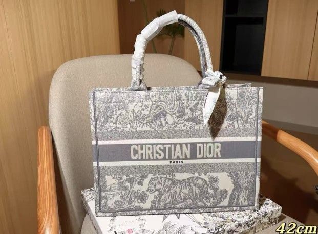 CD  BookTote Rui Printed Tiger Pattern Embroidered Tote Bag Tote Bag Shopping Bag Handbag Medium Size Women's Gray