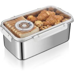 Large Stainless Steel Bread Storage Box with Lid Large Capacity, Airtight Fresh-Keeping See-through Lid, Time Recording, Perfect for Homemade Loaf, To