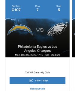 CHARGERS VS EAGLES TICKETS