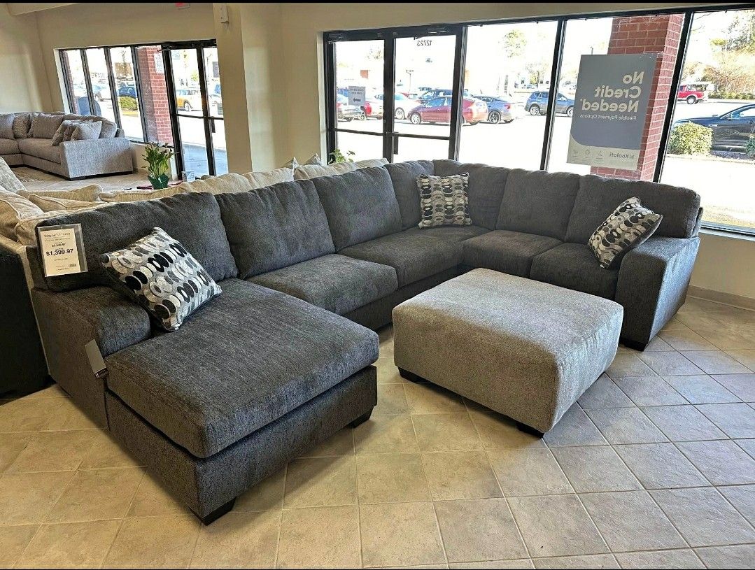 Ashley Ballinasloe Smoke Gray 3 Piece Sectional Couch With Chaise 