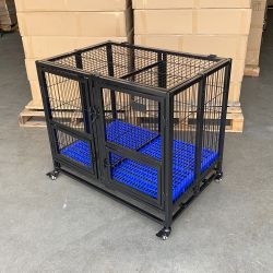 New in box $160 Heavy-Duty Dog Cage Crate 37x25x33” Double-Door Folding Kennel w/ Divider, Tray, Wheels