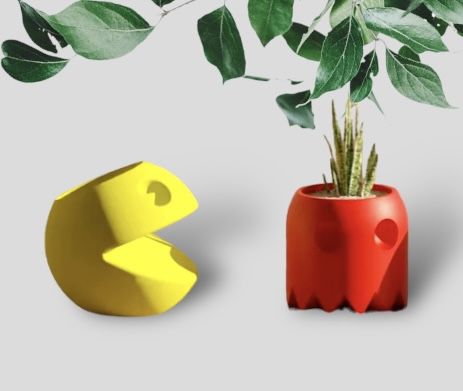 Pac-Man Pacman Inky Blinky Pinky & Clyde Flower Succulent Pot Planter Figure 