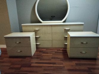 Bedroom Set Beige With Gold Trim 