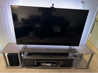 Modern TV Stand + Matching Side Table Set | Gray/Black | Excellent Condition