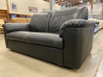 IKEA Black Soft Leather Wideseat Loveseat