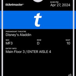 Aladdin Ticket 3 Front Row 