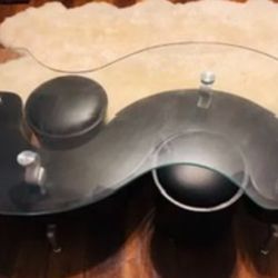 Glass Top S Shaped Coffee Table With Stools/ Storage