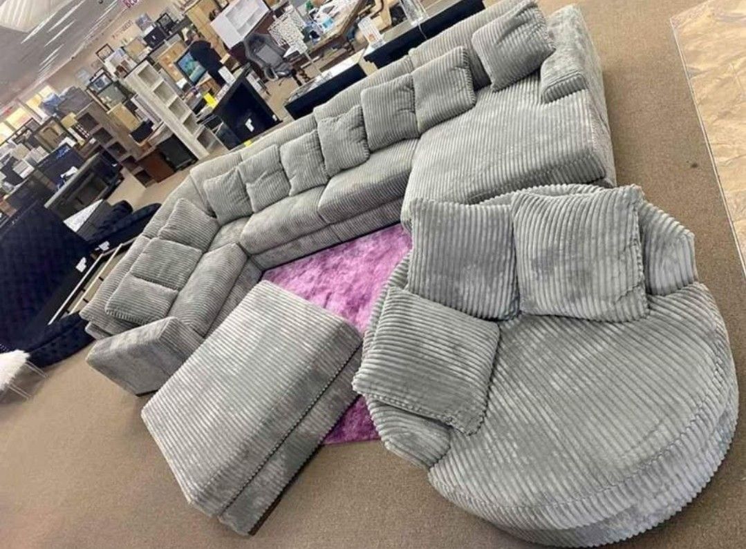🩶 Gorgeous Fluffy Corduroy Modular Sectional Living Room Set w/ Swivel Chair Ottoman $10 DOWN!