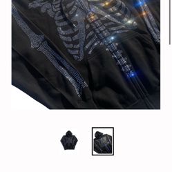 skeleton rinestone zip up hoodie 