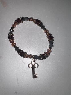 Beaded Stretch Bracelet with Key Charm