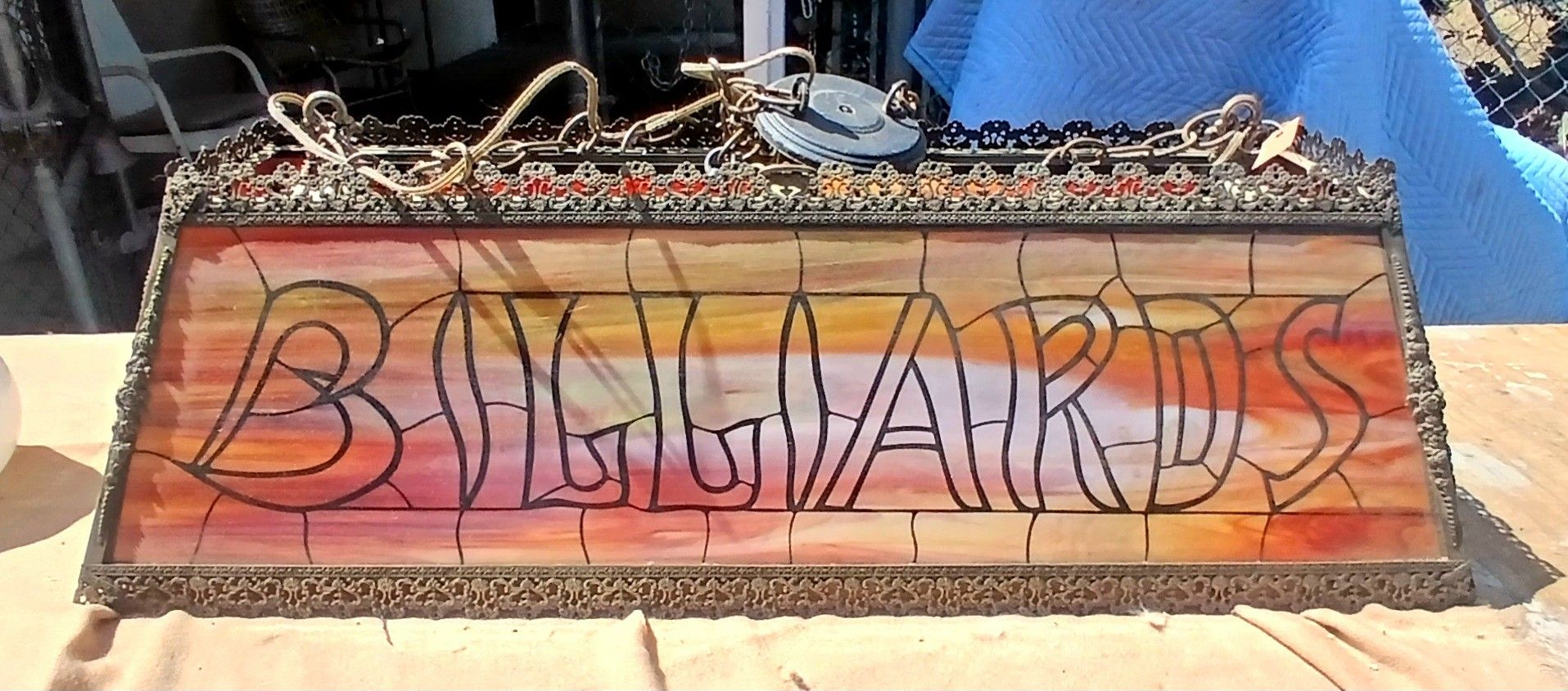 Beautiful Vintage 70's Stained Glass Billiards Light