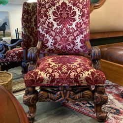 Beautiful  Louis IV Damask Fabric Carved Chair