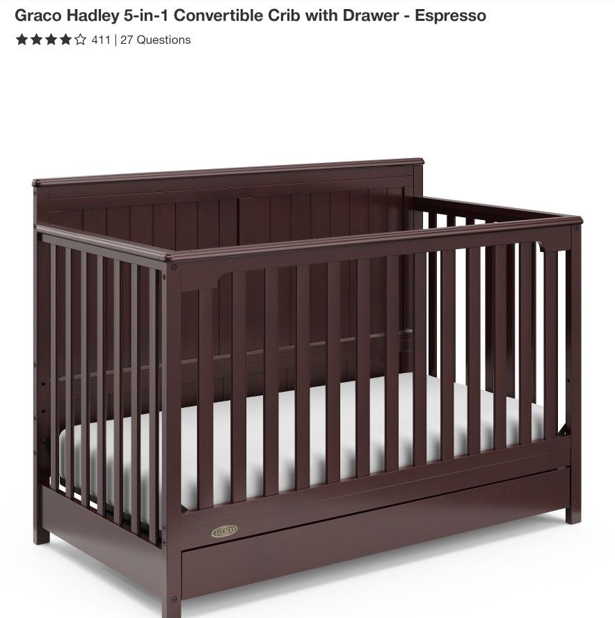 Unopened Graco Hadley 5-in-1 Crib with Drawer in Espresso