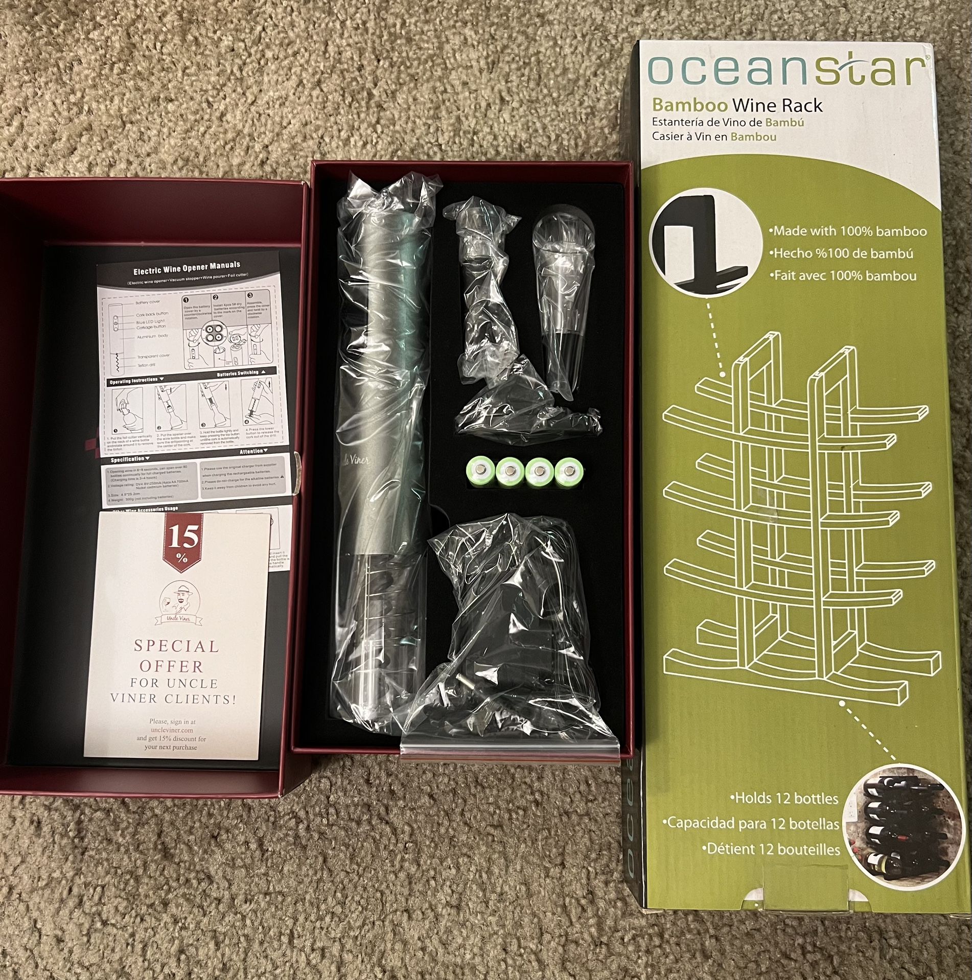 Eletric Wine Open/bamboo Wine Rack