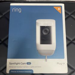 Ring Spotlight Cam Pro, Plug In - Smart Security Video Camera with LED Lights, Dual Band Wifi, 3D Motion Detection, White ( Brand New )