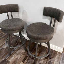 Premium Amisco Swivel Bar Stools (Pair) – Modern Gray Upholstered – Like-New Moving Sale!