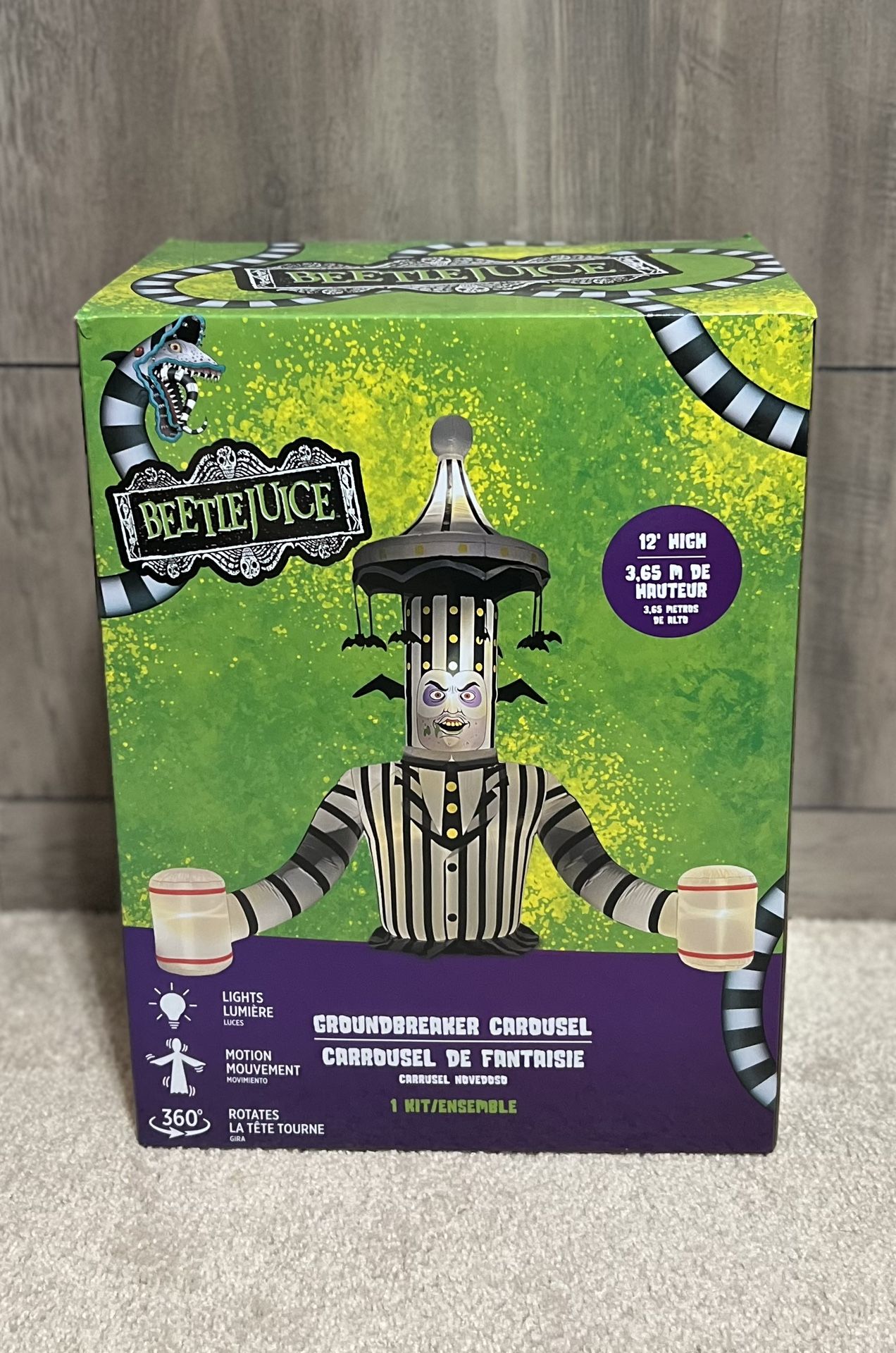 Party City Inflatable Beetlejuice Carousel Ground Breaker Halloween 12 ft