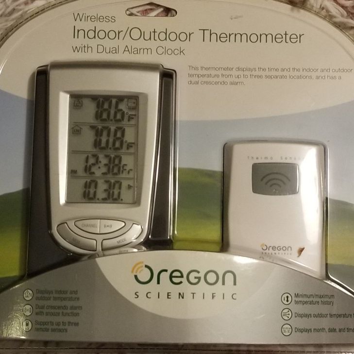 NIB Oregon Wireless Indoor/Outdoor Thermometer With Dual Alarm Clock